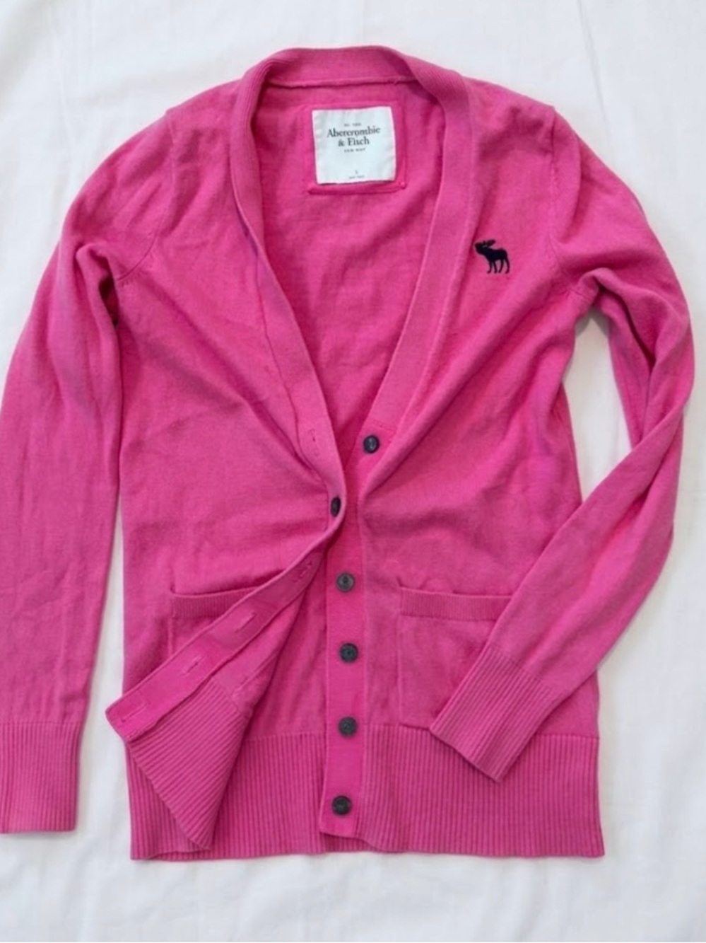 Y2K Abercrombie & Fitch Pink Button Down Moose Logo Cardigan Sweater